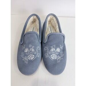 Vermont Country Store Blue Faux Fur Slippers Women's 9 Cozy Cabin Winter